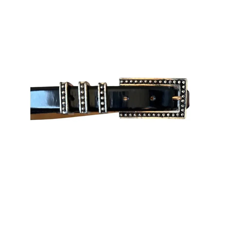 Carlisle‎ Black Italian Calfskin Belt Silver Tone Studded Look Hardware Small